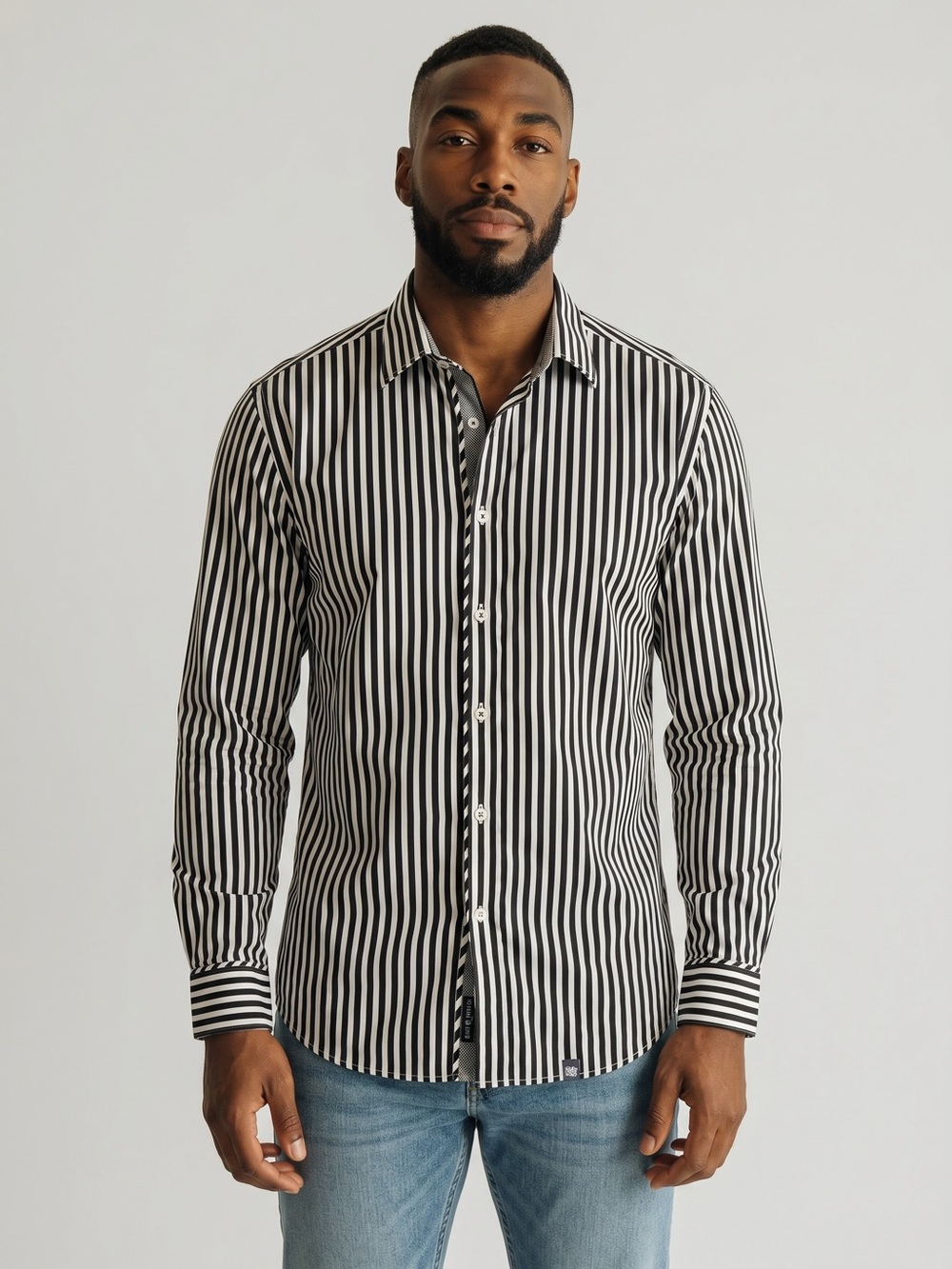 Stone Rose Black White Stripe Button Down Shirt Size 6 (XXL) Long Sleeve Preppy